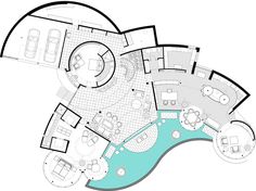 the floor plan of a house with an outdoor swimming pool and hot tub in it