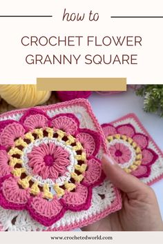 Free crochet flower granny square pattern - vibrant and colorful design for creative projects! Butterfly Granny Square, Crochet Granny Square Free Pattern, Granny Square Free Pattern, Crochet Flower Granny Square, Crochet Granny Square Pattern, Crocheted Squares, Loom Knitting Tutorial, Crochet Granny Square Tutorial