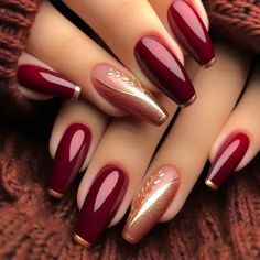 Burgundy Fall Nails, Red Summer Nails, Red Nail Designs, Burgundy Nails, Gold Tips, Nails 2024, Nail Art Summer, Nail Inspiration, Pretty Acrylic Nails