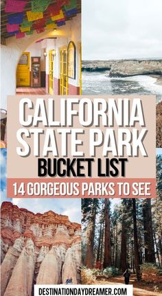 California travel bucket list! Find the 14 best California State Parks in this ultimate California State Park bucket list! See California Redwoods, red rocks in California, and some of the best beaches in California. These are travel destinations in the US. State Parks in California | California Travel | California National Parks | Southern California things to do | California State Parks List | California hikes | California State Parks Camping | Big Trees California State Parks | Northern California State Parks | California Beaches North Hollywood California, North California Travel, Bucket List California, Big Trees California, Ferndale California, National Parks In California, California Vacation Ideas, Travel Destinations In The Us, Hiking California