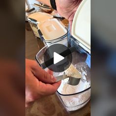 someone is mixing ingredients in a blender