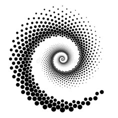 an abstract black and white spiral design with dots in the center on a white background