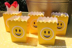 yellow paper bags with smiley faces on them