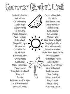 the summer bucket list is shown in this black and white version, with an image of a