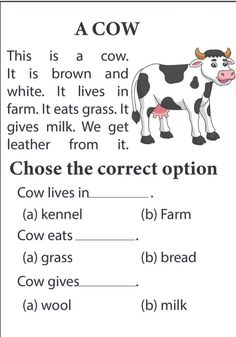 a cow worksheet with words and pictures to describe the animal's name