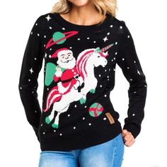 Nwt Tipsy Elves Women's Santa Unicorn Ugly Christmas Sweater Size Small There Is A Small Snag On The Unicorn That Isn't Really Noticeable. See Photos Description Santa Only Works Once A Year, But We Can't Say We've Ever Envied His Job. Pushing Off An Entire Year's Worth And Stuffing It Into One Day Can't Be An Easy Feat - Hold Up, He's On A Unicorn?! Santa's Journey Just Got A Whole Lot Cooler In The Women's Santa Unicorn Ugly Christmas Sweater. Unicorn Christmas, Ugly Holiday Sweater, Ugly Christmas Sweater Women, Tipsy Elves, Christmas Outfits Women, Sweater Tshirt, Christmas Sweaters For Women, Holiday Wear, Estilo Chic