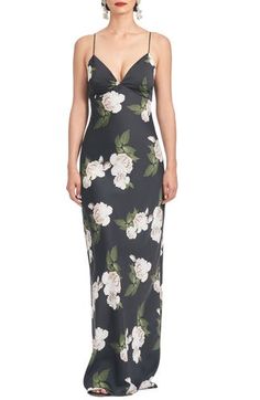 Bold blooms amplify the romance of a stunning spaghetti-strap gown fashioned in a graceful A-line silhouette. 47" length (size 8) Hidden back-zip closure Deep V-neck Spaghetti straps Lined bust 100% polyester Dry clean Imported Asian & Pacific Islander Owned/Founded Spaghetti Strap Gown, Sachin Babi, Crepe Gown, Back Skirt, Fashion Institute, Floral Gown, Column Gown, Special Occasion Outfits, Cocktail Parties