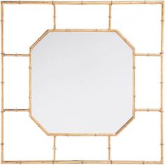 a mirror that is made out of bamboo and has an octagonal shape in the middle