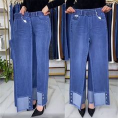 Just found this amazing item on AliExpress. Check it out! 
NGN61,206.78 | Middle-aged Women's Jeans Spring Autumn Stretch Waist Straight Denim Pants Large Size Loose High Waist Casual Black Blue Trouser
https://s.click.aliexpress.com/e/_EGxCA0d Blue Trousers, Pants Large, Straight Leg Denim, Casual Black, Casual Wardrobe, Casual Jeans, Jean Outfits, Denim Pants, Stretch Denim