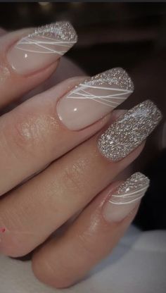 Formal Nails, Valentine Nails, Fancy Nails Designs, Silver Nail, Homecoming Nails Acrylic, Her Nails, Nails Square, Glamorous Nails