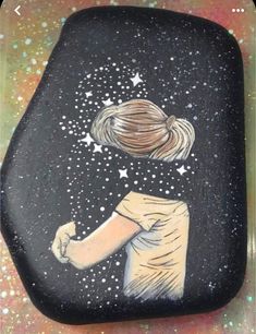 a drawing of a woman's head with stars in the sky above her hair