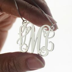 Monogram Necklace Alexis Bellino, Monogram Necklace Gold, Sterling Silver Initial Necklace, Initial Necklace Silver, Engraved Engagement Ring, Monogram Pendant, Silver Monogram, Fingerprint Jewelry, Monogram Ring