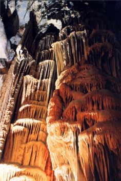 the rock formations are covered in ice and snow