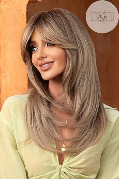 || Natural Blonde Wig with Bangs | Heat Resistant Synthetic Wig | Styled Wig with Natural look hairs | Daily Wear Wig | Party Wig || ❤Package includes: 1 *wig (24 inches) + 1*wig cap  ❤ Wig is made of high-quality synthetic hair. The natural color looks like real human hair. It is soft,skin-friendly,soft and comfortable. ❤High temperature fiber wig, which can withstand a high temperature of 150 degrees Celsius (300 degrees Fahrenheit) ❤Hat and size: The hat size is medium size. The 100% breathab Medium Length Hair With Layers, Fake Hair, Short Layered Haircuts, Pretty Hair Color, Long Blonde, Haircuts For Long Hair, Trending Hairstyles, Full Wigs, Long Blonde Hair