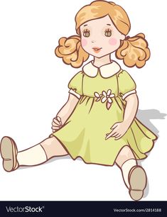 Doll Sitting Drawing, Cartoon Doll Images, Dress Drawing Sitting, Doll Illustration Drawing, Child Sitting Reference Drawing, Doll Drawing Reference, Doll Oc, Sitting Illustration, Doll Poses