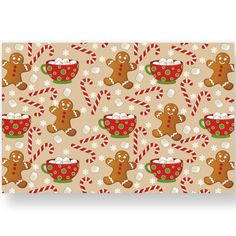 a christmas pattern with gingerbreads and hot chocolate