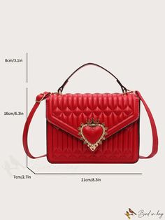 a red handbag with the measurements for it