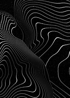 an abstract black and white image with wavy lines in the middle, on a dark background