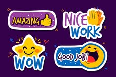 some stickers that say nice work, good job and smiley face with thumbs up