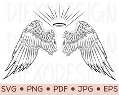 two angel wings with rays coming out of them, and the words svg png d