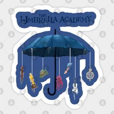 an umbrella that is hanging from the side of a sticker with fish on it