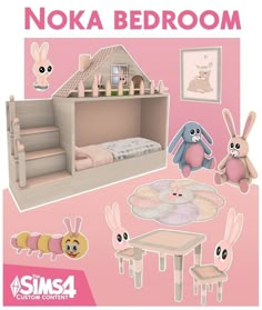 an image of a dollhouse with furniture and accessories for the room in pink tones