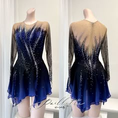 two pictures of a woman's dance dress with sequins on the back