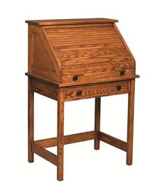 a wooden desk with two drawers and a drawer on the top, sitting against a white background