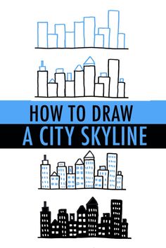 how to draw a city skyline with blue and black lines on the bottom right hand corner