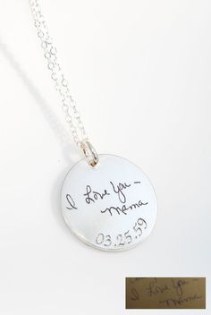 Handwriting Samples, Keepsake Necklace, Signature Necklace, Jacksonville Beach, Engraved Pendant, In Door, Memorial Necklace