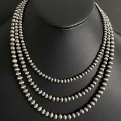 Sterling Silver Layered Navajo Pearls Bead Necklace. 18-22 Inch 5mm, 6mm And 7mm Strand Western Jewelry Necklace Beads, Western Jewelry Necklace, Western Things, Navajo Pearls, Navajo Jewelry, Western Jewelry, Christmas Wishlist, Bead Necklace, Christmas List