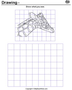 a giraffe is shown in the grids to be colored by using it's