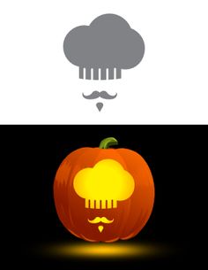 a pumpkin with a mustache on it and an image of a chef's hat