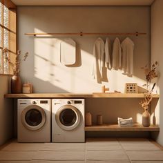 a washer and dryer in a small room