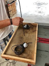 a man is holding two wires in a box