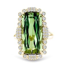 14K Yellow Gold Green Tourmaline and Diamond Ring 11.46ctw Nice Rings, Green Tourmaline Ring, Gold Cushions, Tourmaline Stone, Tourmaline Ring, Gorgeous Jewelry, Green Tourmaline, Pink Tourmaline, Tourmaline