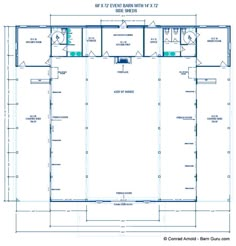 the floor plan for an office building with two floors and three rooms, all in blueprint