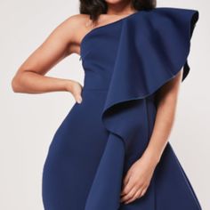 Missguided Scuba Ruffle One Shoulder Midi Dress ~Size 2 ~Color Navy ~Women's Blue Navy Scuba One Shoulder Midi Dress ~Dress In A Scuba Fabric With Ruffle One Shoulder ~Regular Fit Midi ~95% Polyester 5% Elastane Blue One-shoulder Midi Dress With Ruffles, Blue One Shoulder Midi Dress With Ruffles, Missguided Dress, One Shoulder Midi Dress, Scuba Fabric, Scuba Dress, Navy Women, Dress First, Fashion Inspiration