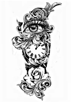 a drawing of an ornate clock with flowers on it