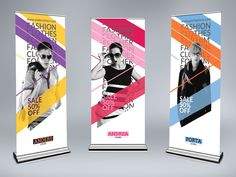 three roll up banners for fashion stores