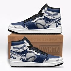 NY Yankees Sneakers Custom For Fans TT13-Gear Wanta J1 Shoes, Ny Shoes, Santa Cruz Shirt, Shoes Custom, Ny Yankees, Sneaker Collection, High Top Shoes, Custom Shoes, Shoe Collection