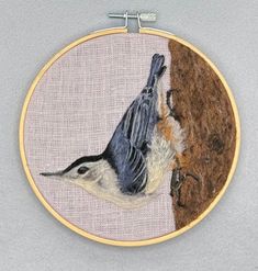 Nuthatch needle felted painting Nuthatch Bird, Felted Birds, Bird Portrait, Grey Pumpkin, Needle Felted Cat, Needle Felted Dog, Felt Dogs, Fibre Art