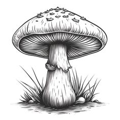 a black and white drawing of a mushroom