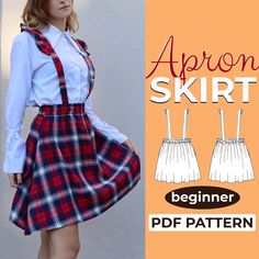 "Whole shop bundle: https://www.etsy.com/listing/1511002278 ------------------------------------------------------------------------------------- Meet the --PLAID SKIRT Sewing Level--Beginner Pattern Type-- This is a digital PDF Sewing Pattern.  This is not a paper pattern that you would receive in the mail.    Pattern Features -- Circle Skirt Shoulder ruffles Elastic waist Straps secured by buttons Sizes --XXS-XXXL Seam Allowance --3/8\" (1cm) already included Sewing Tools / Equipment -- -Sewing Machine -Measuring tape -Scissors -Pins or clips -Coordinating thread -Fabric marker -Hand sewing needle -Seam ripper Notions -- -Elastic (1.10 Yards or 1m) of 2 1/2\" or 6cm width) - Buttons : 2 pieces - 3/4\"( 20mm) Fabric Type--Woven  / non stretch fabric  Recommended Fabrics --This pattern is Sewing Stockings Pattern, Overall Skirt Pattern, Suspender Skirt Pattern, Overskirt Pattern, Scarf Sewing, Pinafore Dress Pattern, Sewing Beginners, Skirt Pattern Easy, Beginner Sewing Patterns