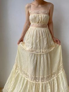 Gunne Sax Inspired Dress Lace Ruffle Gown - Light Yellow | VintageMist Vintage Lace Dress, Light Yellow Color, Ruffle Gown, Sax Dress, Gunne Sax Dress, Gunne Sax, Gown Dress