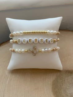 This Beaded Bracelets item by StylinSistersJewelry has 257 favorites from Etsy shoppers. Ships from Miami, FL. Listed on Oct 26, 2024 Jesus Bracelet Ideas, Bracelet Business Ideas, Pearl Bracelet Stack, Christian Bracelets, Wood Bead Bracelet