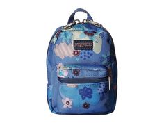 JanSport Lil' Break (Artist Floral) Backpack Bags. You deserve a Lil' Break  so saddle up with JanSport. Mini backpack that works well as a wallet. Front utility pocket. Shoulder straps for belts or attaching to larger bags. Made with premium fabric materials for superior durability. 600 denier polyester. 0.5L capacity. Imported. Measurements: Middle Width: 3 1 2 in Depth: 1 1 2 in Height: 5 in Handle Length: 5 in Handle Drop: #JanSport #BagsandLuggage #Bag #Backpack #Blue Floral Backpack, Large Bag, Mini Backpack, You Deserve, Fabric Material