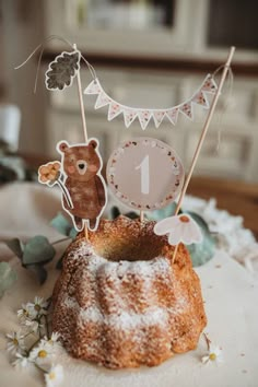 a bundt cake with some decorations on it