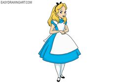 alice from the wizard's palace in blue and white dress with her hand on her hip