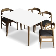 an image of a table and chairs with one chair up against the other, on a white background